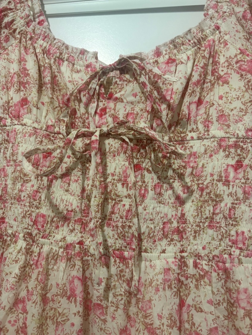 Sim and Sam 100% Cotton Floral Smocked Maxi Dress with Tie Front Size Medium - Picture 4 of 12